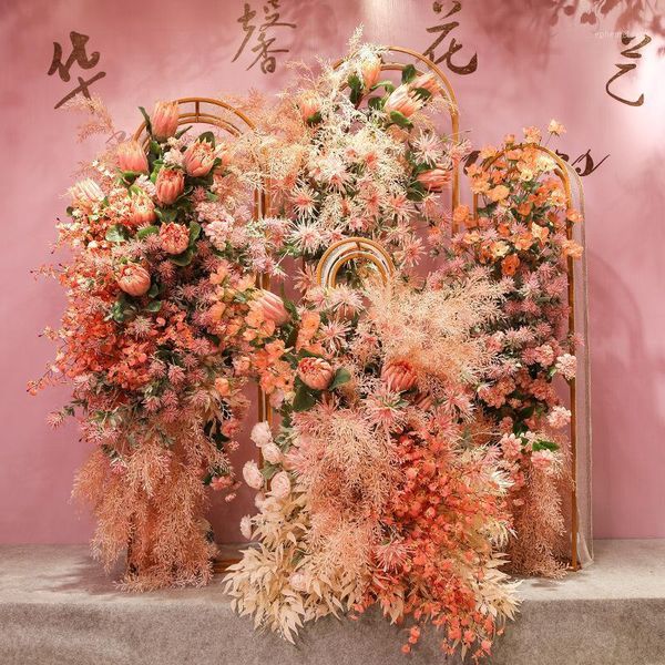 

wedding artificial flower pink wedding decoration lu yin hua theme artificial flower arch ceiling decorative1