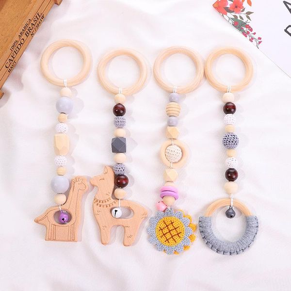 

let's make baby toys 1set/4pcs play gym wooden beads beech leaf pendant teething nursing stroller 0-12 months baby rattle toys