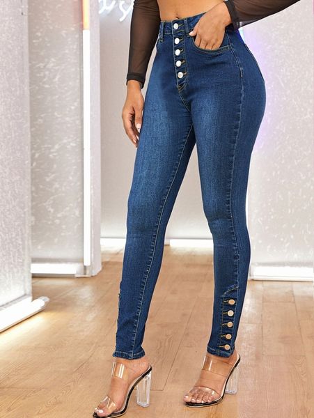 

curvy stonewash button fly skinny jeans l66m#, Blue