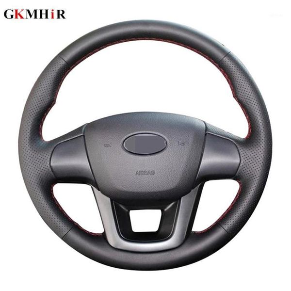 

gkmhir diy black steering wheel cover hand-stitched artificial leather car steering wheel cover for kia k2 kia rio 2011-20131