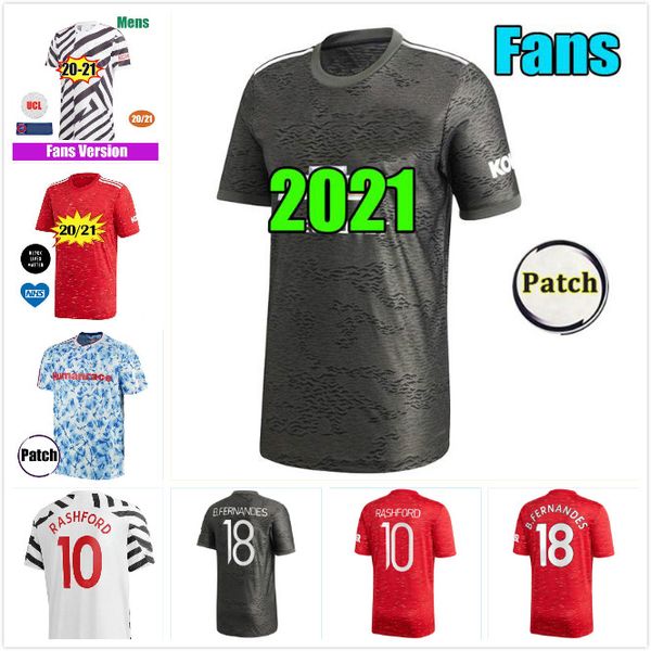 

20 21 manchester soccer jerseys united van de beek fans player version cavani fernandes football shirt man utd 4th long jersey kids kit, Black