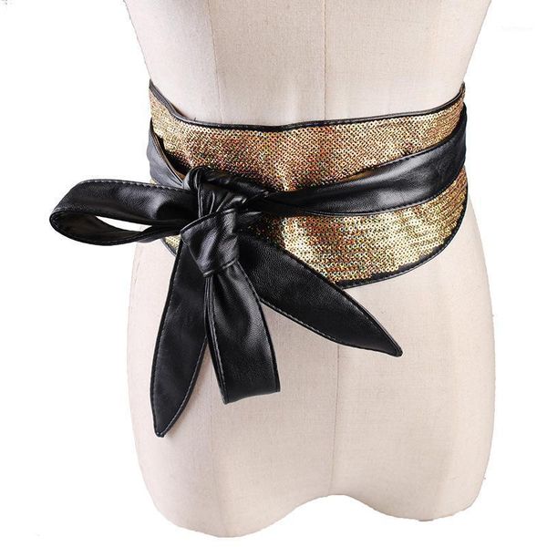 

2020 real wide elastic belt cinto feminino new banded bandwidth girdle women's sensation sequins decoration tie with wild belt1, Black;brown