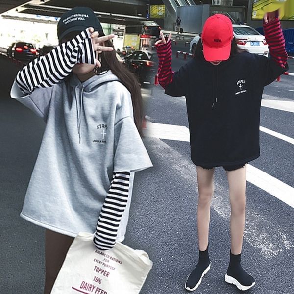 

kohxk весной и осенью toptoptop coatthin свободных свитеров женского оригинального дома bf стиль topsversatile поддельных два сшивание студе, Black