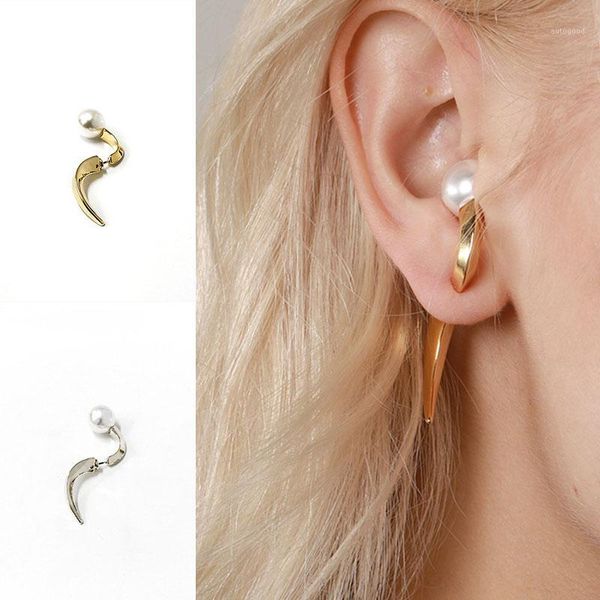 

stud 1pc faux pearl metal earring arc geometric s shape temperament gold silver color cochlea multi-wearing1, Golden;silver
