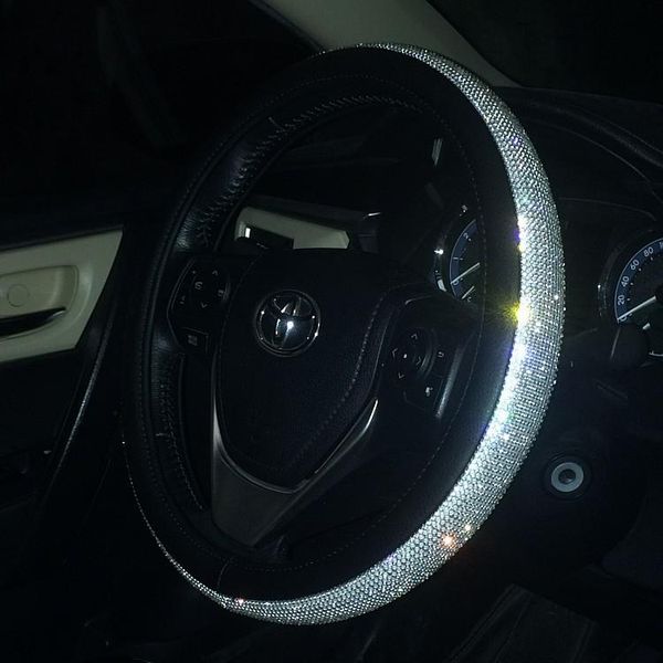 

38см кристалл rhinestone кожа руль обложки крышки рулевого колеса крышки