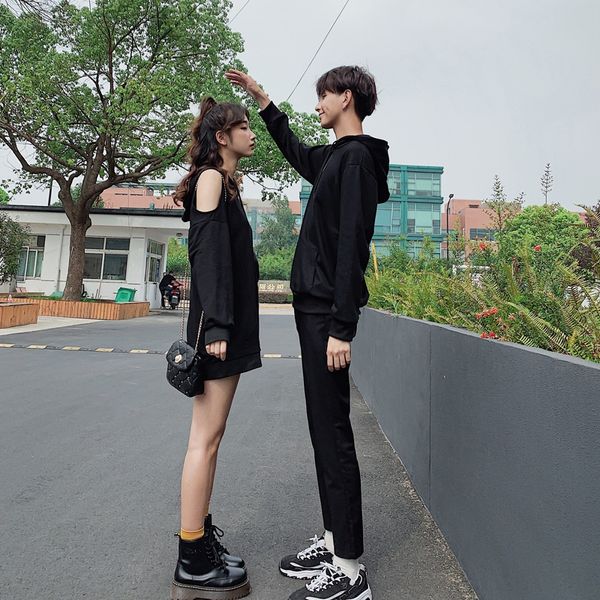 

8082# lovers' autumn 2020 new korean sweater style open shoulder sweater for women and men mswy3, Black