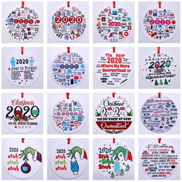 

2020 pandemic quarantine christmas ornament circle christmas tree ornament isolated survivor pendant necklaces 19 creative styles available, Silver