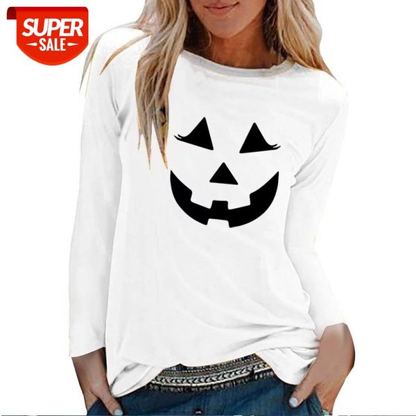 

halloween smile emotion printed long sleeve t-shirts women autumn winter 2020 shirts for women casual white o neck graphic tees #ub33