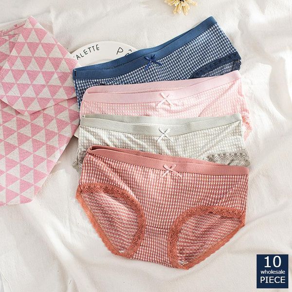 

10 pcs/lot women's underpants soft cotton panties girls solid color briefs panties lingerie female underwear wei a256, Black;pink