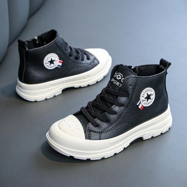 

2020 autumn winter children boots boys girls leather martin boots plush fashion waterproof non slip warm kids boots shoes 26 36 qylech, Black