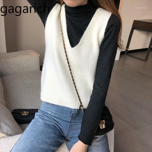 

women's vests gagarich vintage ladies sweater autumn winter solid v-neck knitting short waistcoat women korean loose female chic1, Black;white