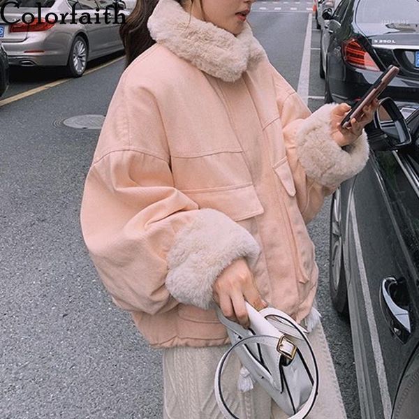 

colorfaith new 2020 autumn winter women jackets quilted puffer parkas high-quality warm wild oversize pink lady short coat co9701, Black