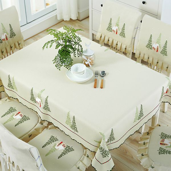 Обеденный стол набор набор Nordic прямоугольный стол Стул ткани чехлы подушки для вышивки скатерть для свадьбы рождественские T200707