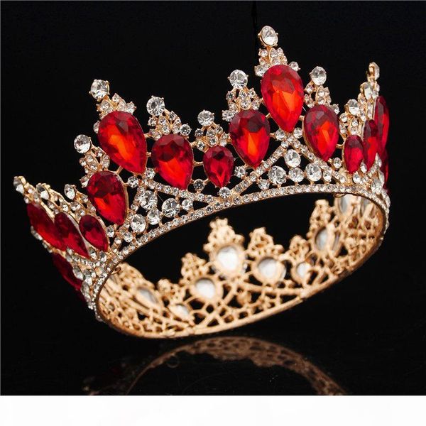 

baroque gold bride crown queen king big crown tiara prom diadem wedding hair jewelry tiaras and crowns headband hair ornaments y19061503, Golden;white