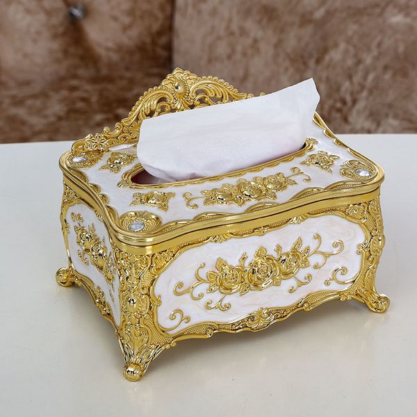 Elegante portatovaglioli in oro chic Decorazione el Decorazione in stile europeo Scatola retrò per fazzoletti impermeabili per uso domestico creativo Y200328258n