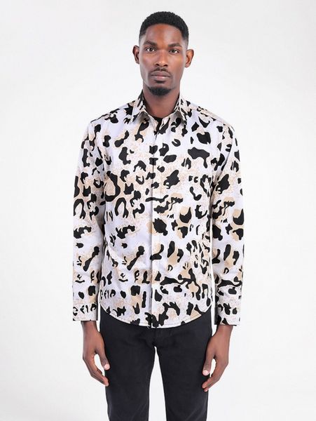 

cloudstyle men leopard print curved hem shirt j7bv#, White;black
