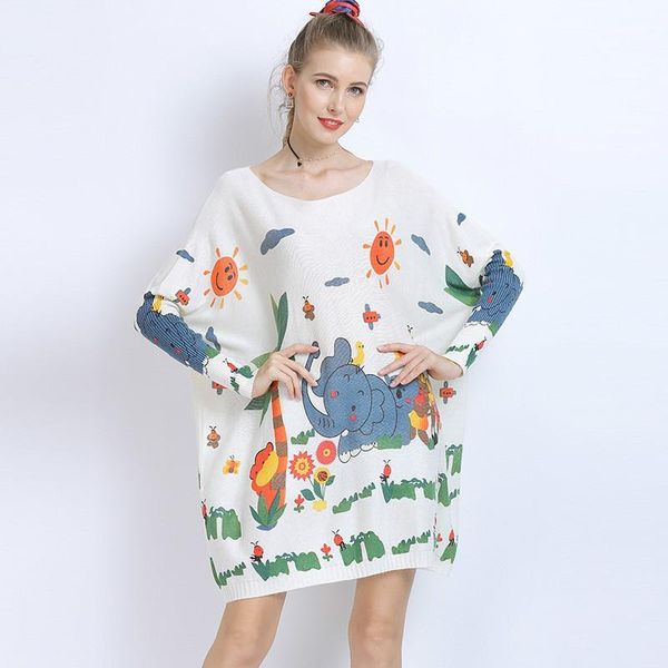 

women's sweaters 2021 elephant print sweater for women long oversized pullovers dress casual knitted de invierno mujer1, White;black