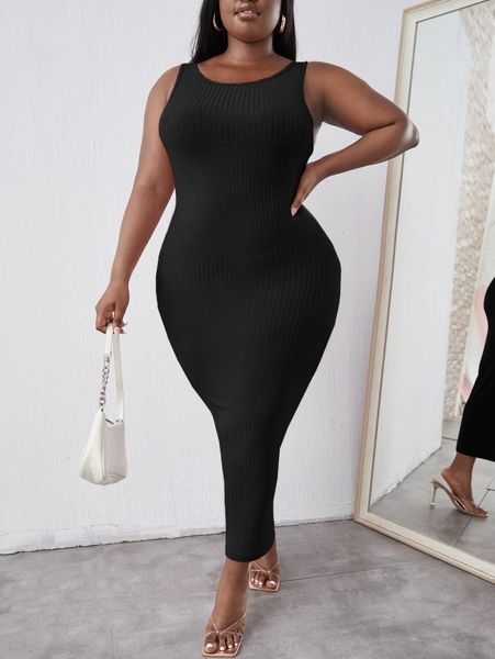 

sxy plus rib-knit bodycon dress w6ao#, Black