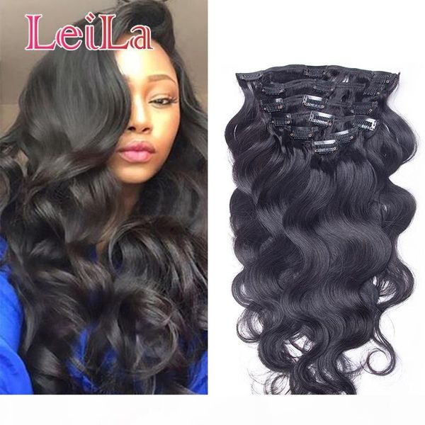 

clip in human hair extensions full head natural black hair clip 7 or 10 pieces body wave brazilian hair clip in extensions, Black;brown
