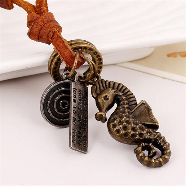 

pendant necklaces fashion long genuine leather men jewelry vintage cute hippocampus pendants necklace p76, Silver