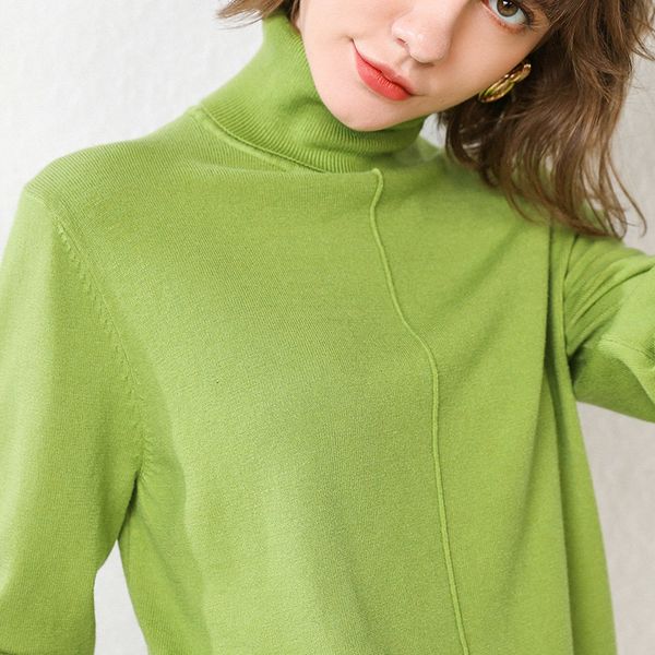 

lhzsyy 2019autumn winter new women' knitted turtleneck sweater solid color short bottoming shirt soft wild blouse knit pullovers, White;black