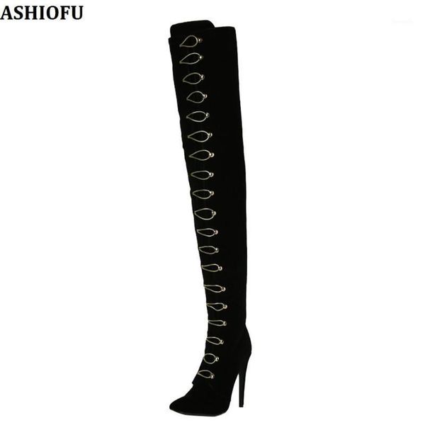 

boots ashiofu handmade women thigh high night-club party prom over knee stiletto heel fashion long shoes1, Black