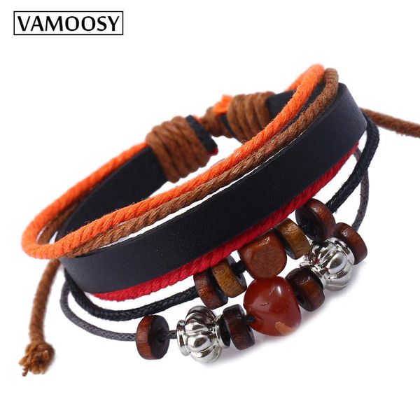 

charm bracelets vamoosy vintage beads multilayer leather bracelet men fashion braided handmade star rope wrap boho & bangles male gift, Golden;silver