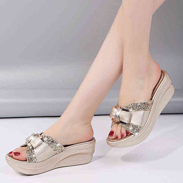 

comemore 2021 summer women's fashion slippers women fashion platform high heel female flipflop shoes comfortable wedge sandals y220301, Black
