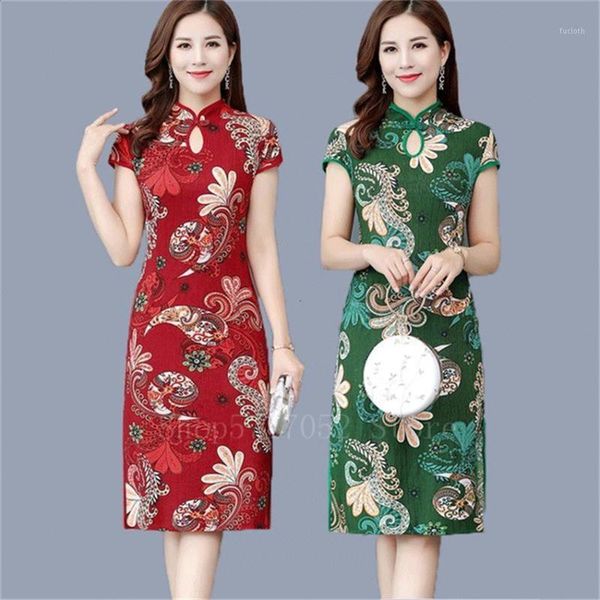 

new female national style cheongsam chinese traditional elegant dress retro vintage embroidery woman mom wear festival qipao1, Red