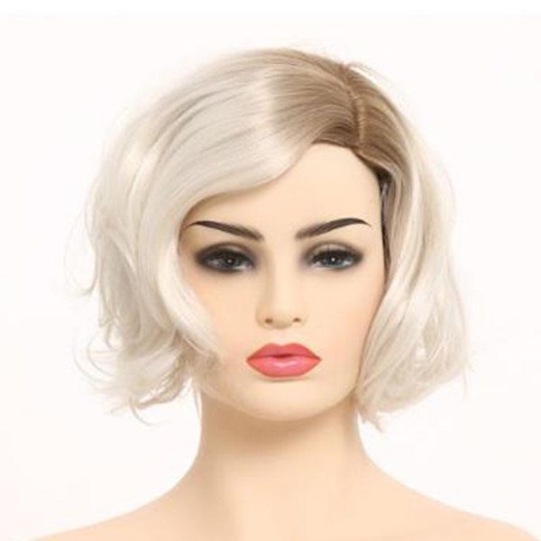 

short wig gradient color female fluffy natural short hair invisible european and american chemical fiber oblique bangs short curly hair, Black