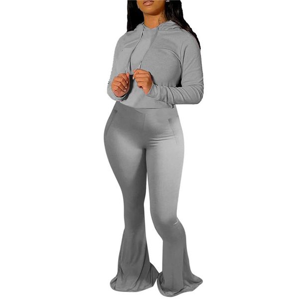 

plus size two piece set fashion women's set sweatshirt jogger flared pants suit tracksuit two piece outfit female sweatsuit, Gray