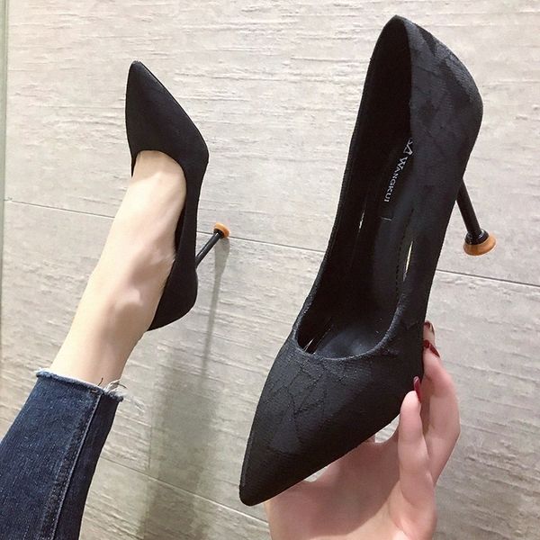 

2020 spring autumn canvas heels shallow pointed toe casual women shoes fashion super high (8cm-up) luxury shoes women #hg0e, Black