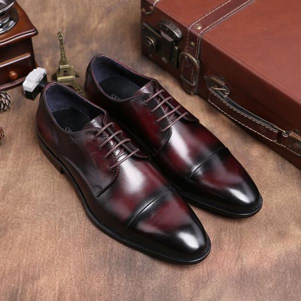 

men derby leather shoes men shoes lace-up large size cowhide business formal wear leather oxfords, Black