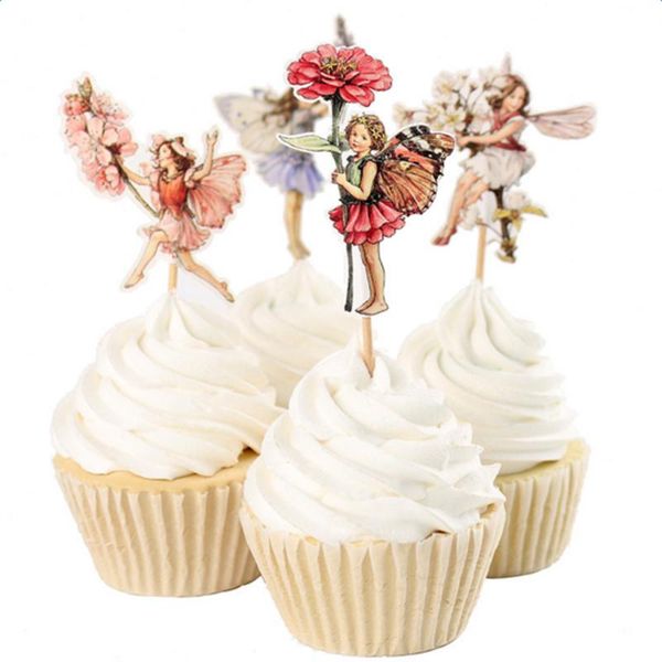 

48pcs flower fairy cupcake ers picks for birthday decoration party cake