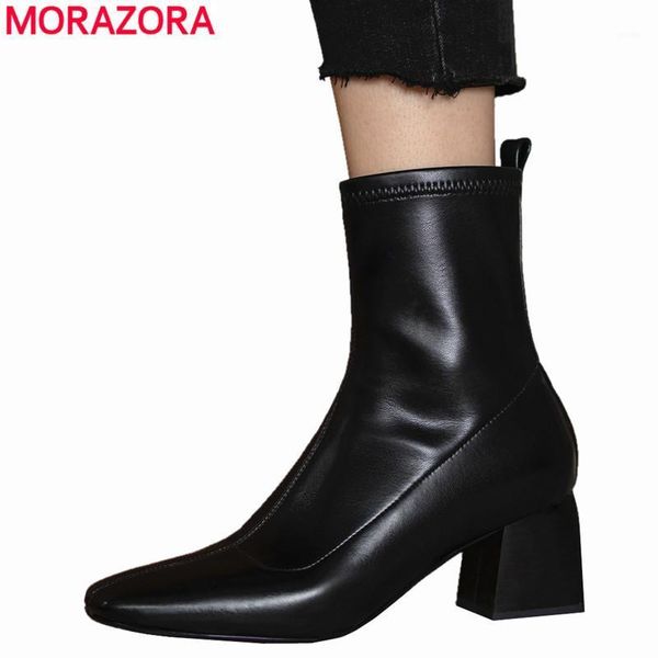 

boots morazora 2021 arrive stretch ankle square zip high heels spring autumn pointed toe women female shoes1, Black