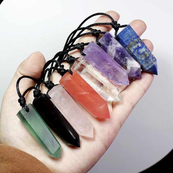 

runyangshi 1pc healing crystal point chakra pendants hexagonal quartz crystals shape stone diy pendulum beads qylyln, Black