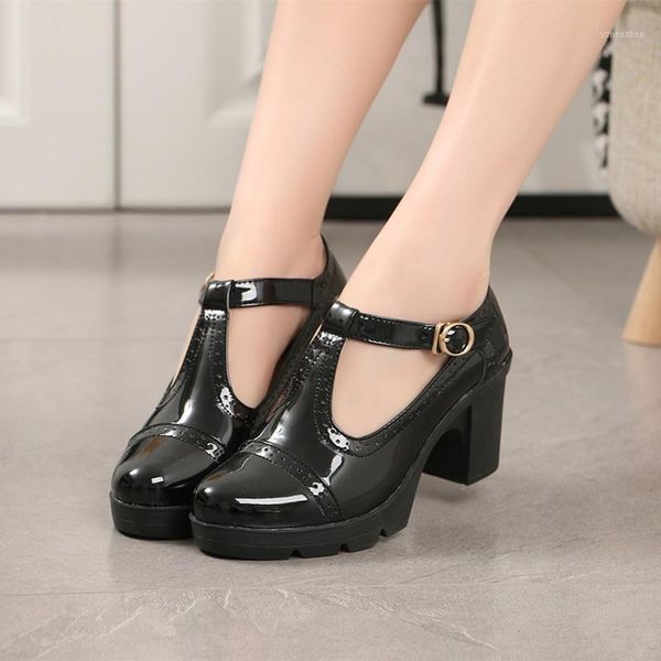 

dress shoes women pumps chunky high heels party office ladies luxury pu leather platform woman female mujer sapato feminino nh3471, Black