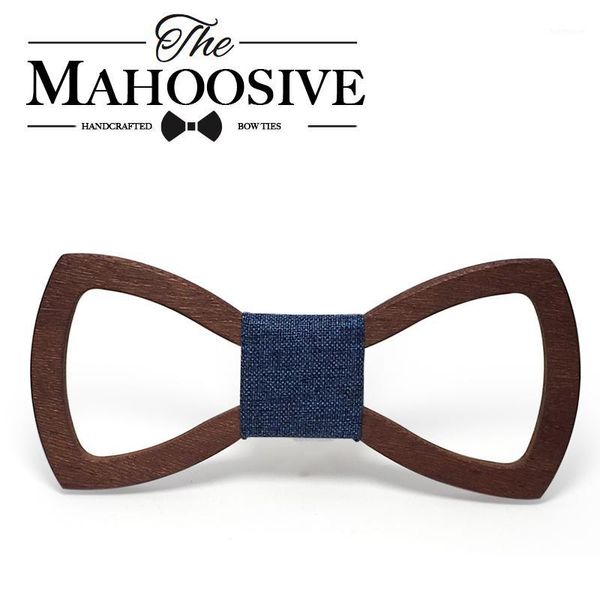

wholesale- mahoosive wood bow tie men groom marry groomsmen wedding party colorful engraved butterfly cravats mens wooden bow tie1, Black;blue