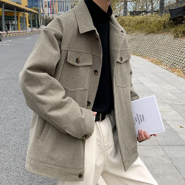 

the new style of men's coats in autumn 2020 is the large-size overcoat in solid color and stripes, which is loose and casual, Tan;black
