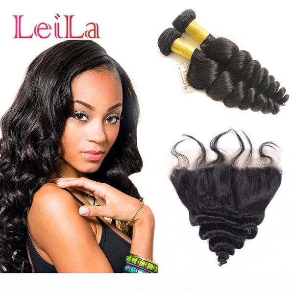 

malaysian loose wave bundles with 13 x 4 lace frontal pre plucked baby hair human hair bundles with frontal 3pieces lot, Black;brown
