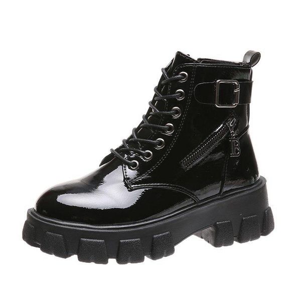 

boots patent leather black high platform women fashion 2021 non-slip wear-resistant sole ankle ladies