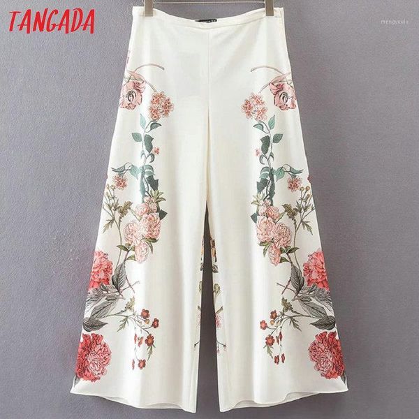 

wholesale-tangada floral print fashion trousers women female wide leg pants summer beach boho pants 2017 loose white pants bottom je1, Black;white