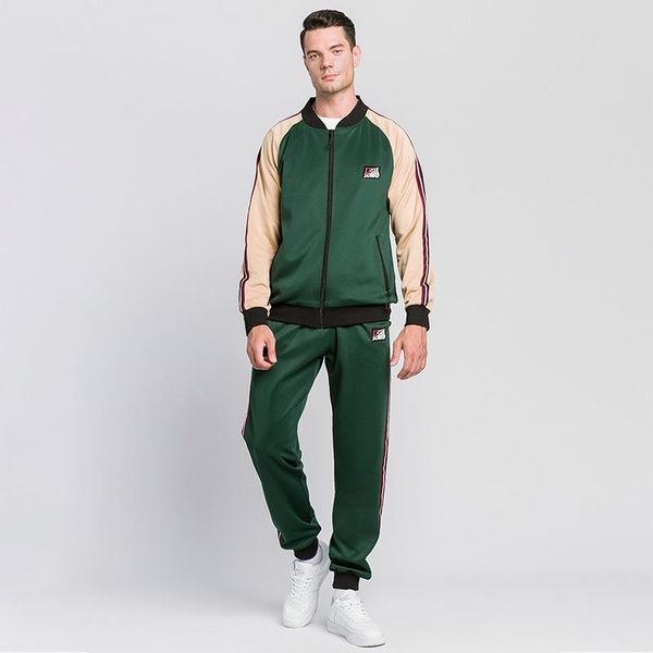 

мужская мода костюмы 2020 brand new пот костюмы стоять воротник baseball jacket sweatpants 2 шт набор мужчин спортивная jogger set, Black;blue
