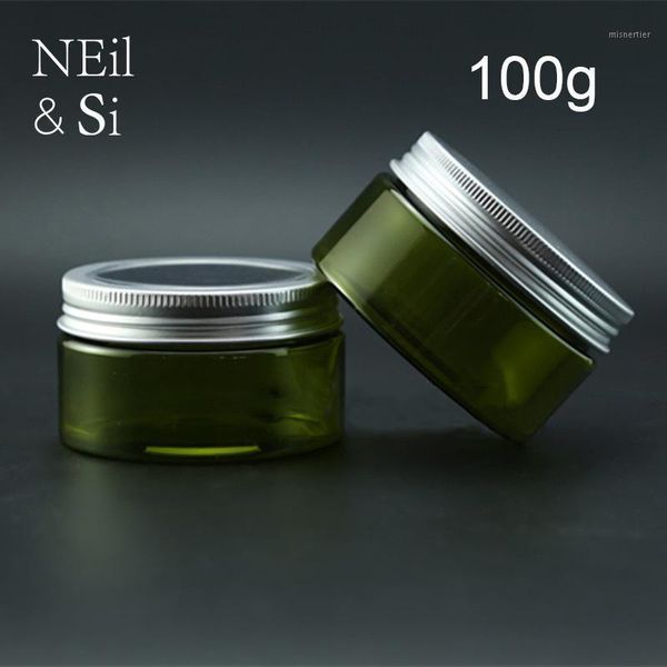 

storage bottles & jars 100g plastic green jar with metal cap cream lotion container bath salt packaging body scrub cosmetic pack 20pcs1