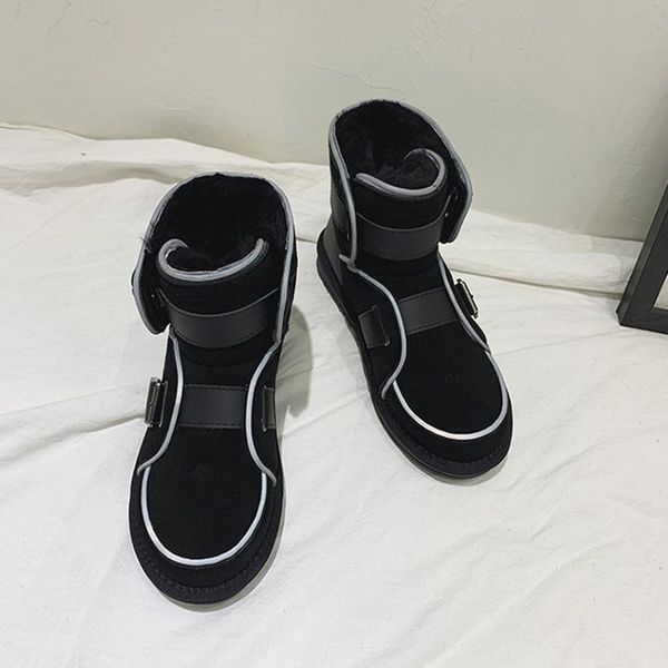 

deat 2020 new autumn winter fashion casual fur integrated reflective strip with velvet belt buckle snow boots shoes women sf969, Black