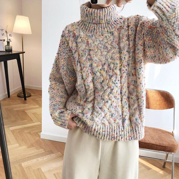 

spring and turtleneck colorful knitted women oversize sweater kintting pullovers tricot pull femme1, White;black