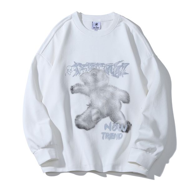 

bf 2021 new wind dark bear doll long print male loose around the neck sweater cyal, Black