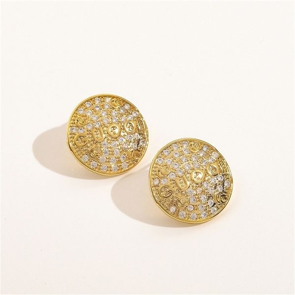 

85% off factory clearance french family ancient earrings copper inlaid zircon real gold electroplating silver needle double earrings female, Golden