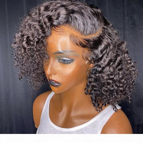 

13x6 lace front human hair wigs with baby hair kinky curly bob glueless full lace wig peruvian for black women natural hairline