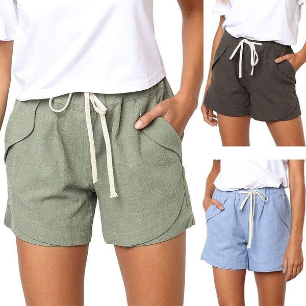 

womens summer drawstring mid rise cotton linen shorts elastic waist casual solid color beach loose trousers with pockets1, White;black